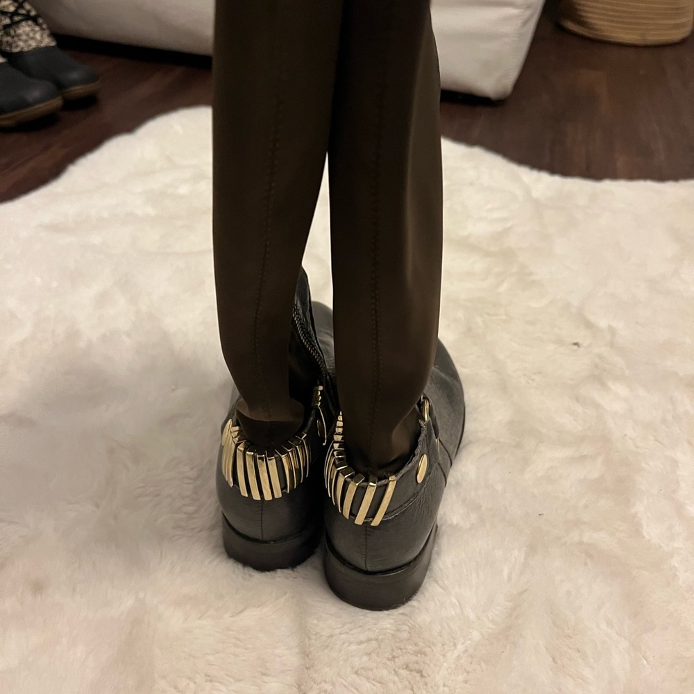 Olive STEVE MADDEN Leather Knee High Biker Boots Sz 6 PRISTINE!✨👢